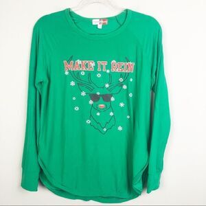 MERRYWEAR | Make It Rein Long Sleeve Tee Reindeer Holiday Christmas Shirt L